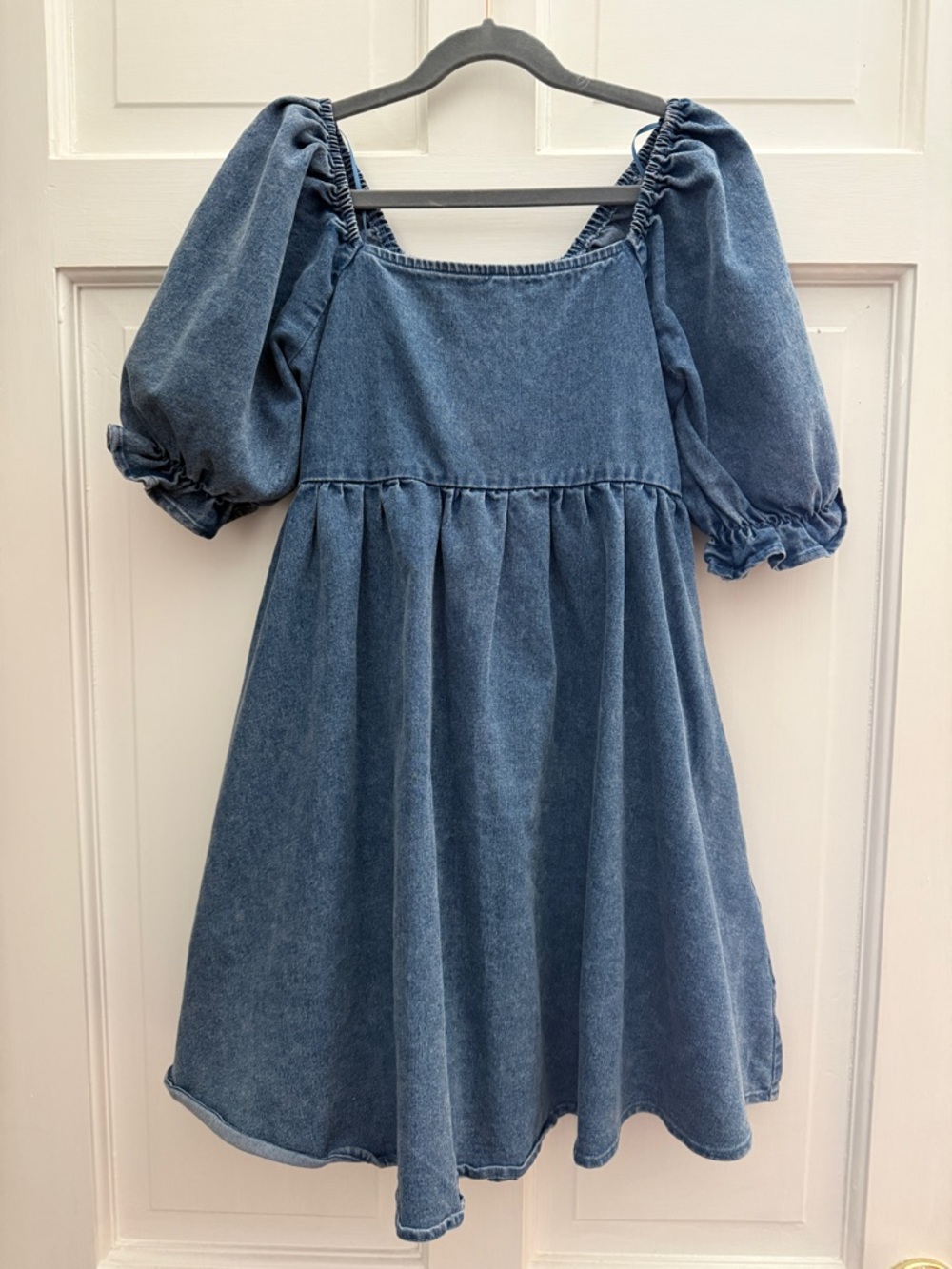 Kids Denim Puff-Sleeve Dress - Blue
